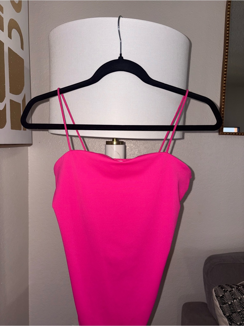 She + Sky Hot Pink Double Spaghetti Strap Camisole